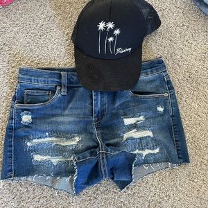 Billabong baseball cap and Blank NYC jean shorts